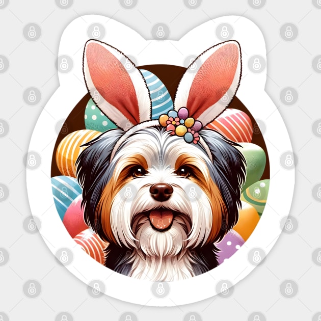 Biewer Terrier Enjoys Easter with Bunny Ear Headband Sticker by ArtRUs